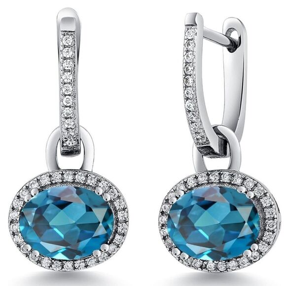 925 Sterling Silver with 4.44 Cttw London Blue Topaz Oval French Lock Earrings